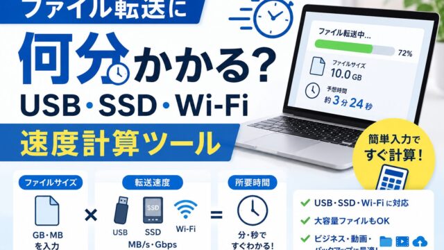 ファイル転送に何分かかる？USB・SSD・Wi-Fi速度計算ツール