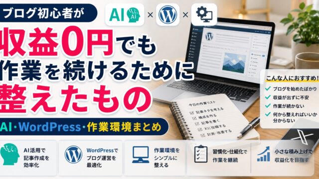 ブログ初心者が収益0円でも作業を続けるために整えたもの｜AI・WordPress・作業環境まとめ
