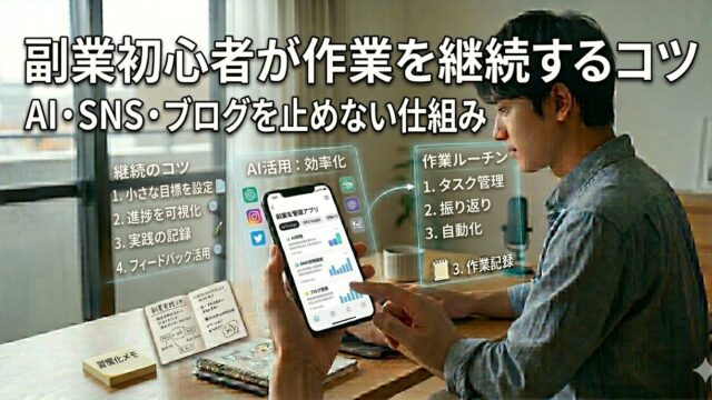 副業初心者が作業を継続するコツ｜AI・SNS・ブログを止めないための仕組み作り