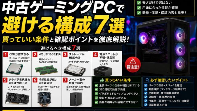 中古ゲーミングPCで避ける構成7選｜買っていい条件と確認ポイント